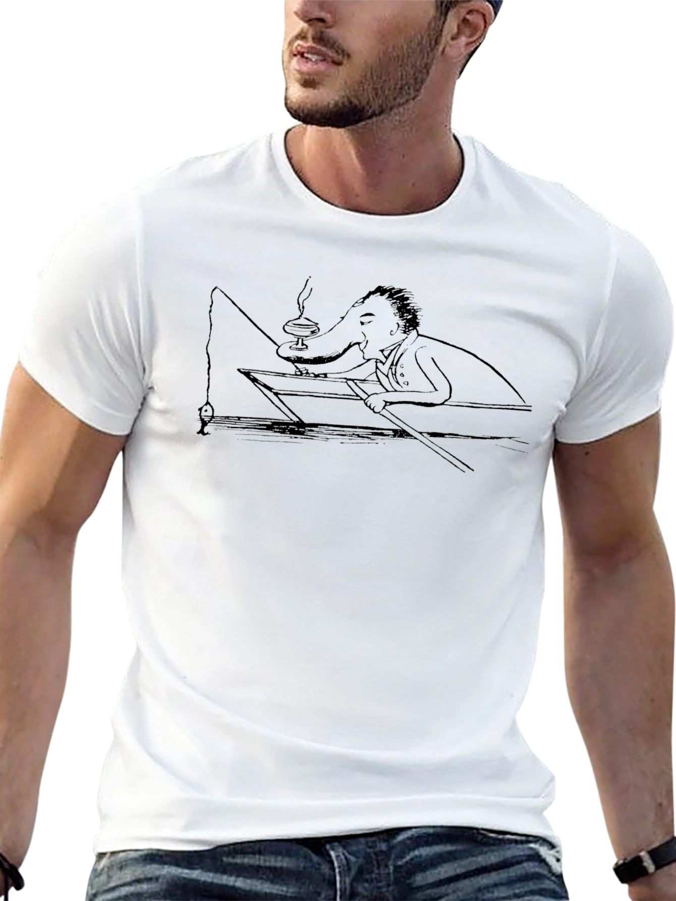 Camiseta Negra Hombre - Diseño Peculiar de Pesca
