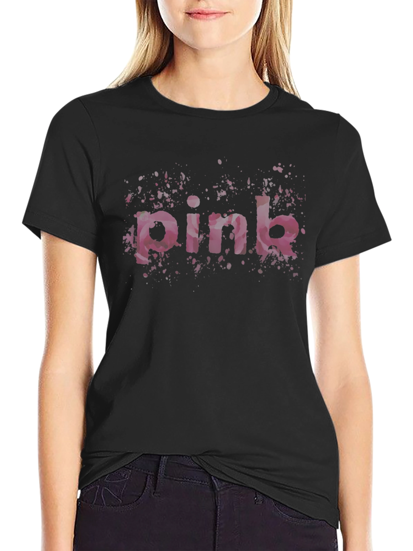 Camiseta Negra Estampada Pink Floral