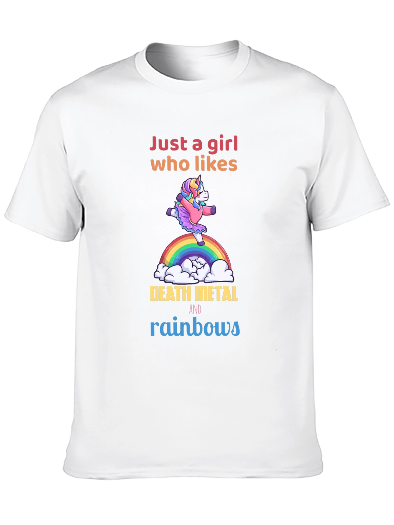 Camiseta Negra Unicornio Metalero Arcoíris