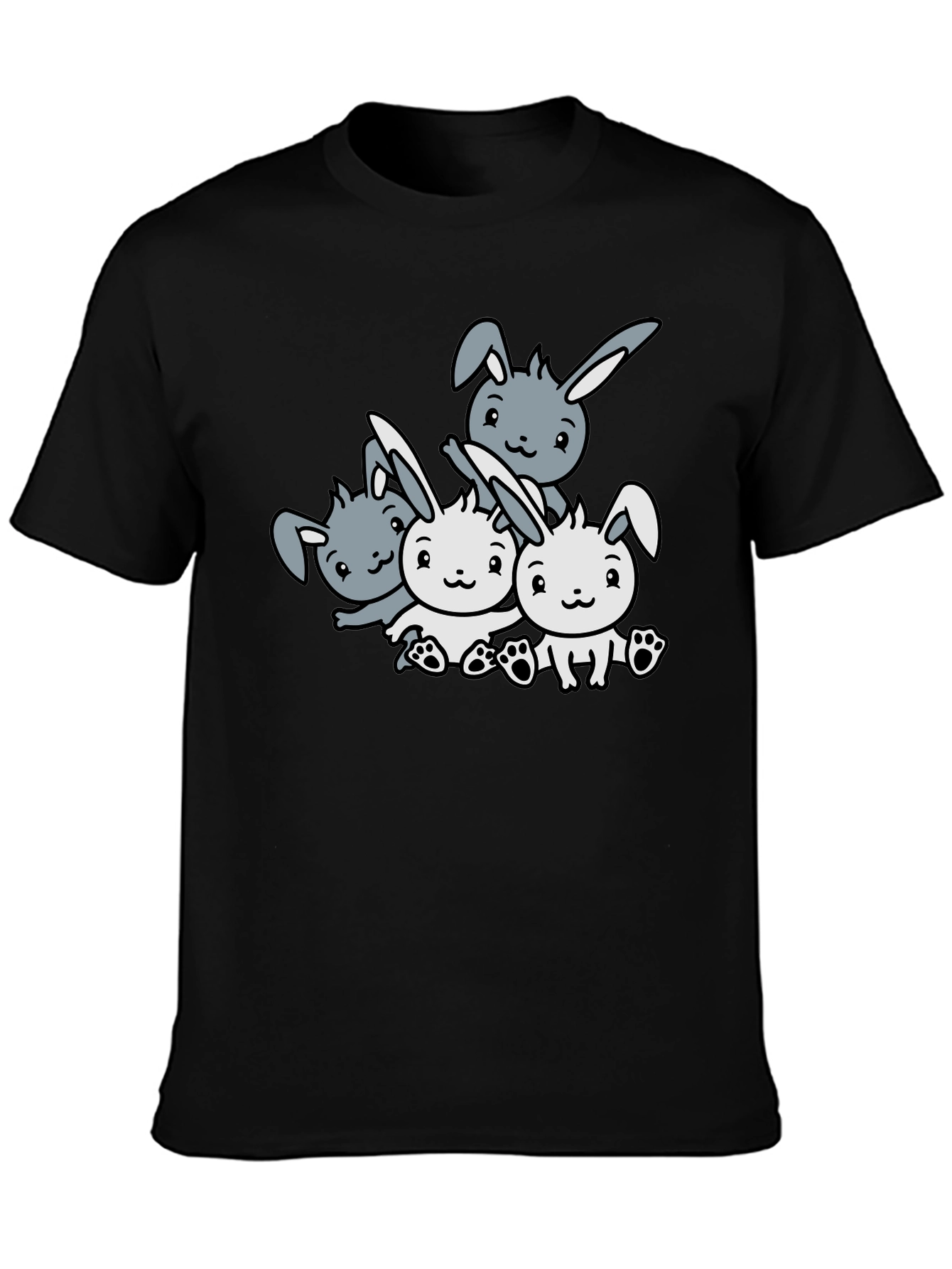 Camiseta Negra con Diseño de Conejitos Adorables