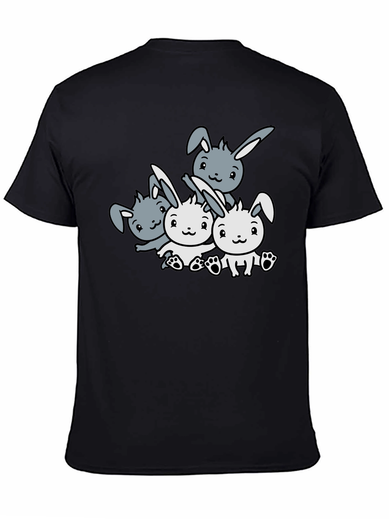 Camiseta Negra con Diseño de Conejitos Adorables