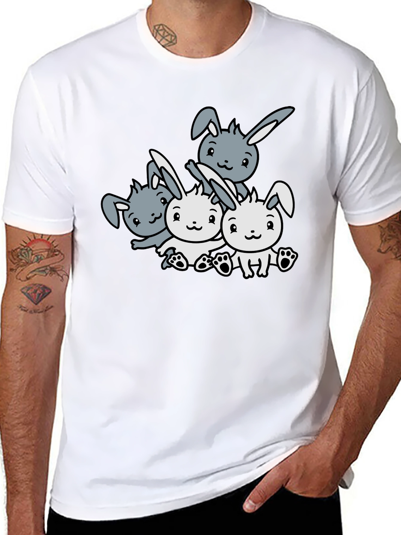 Camiseta Negra con Diseño de Conejitos Adorables