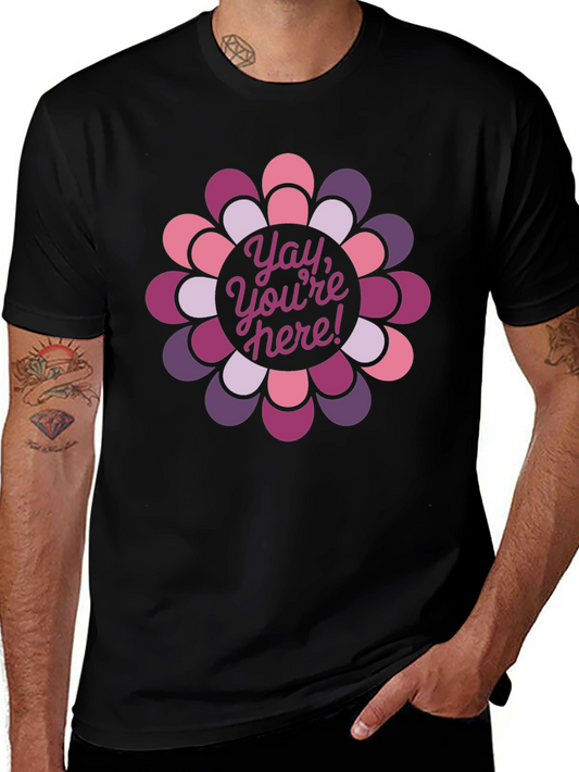 Camiseta Negra con Diseño Floral Retro - Yay Youre Here!
