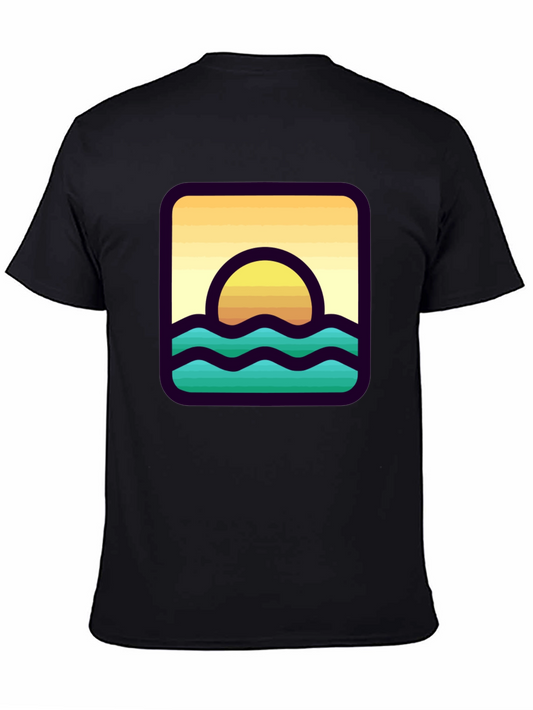 Camiseta Negra con Diseño de Sol y Olas
