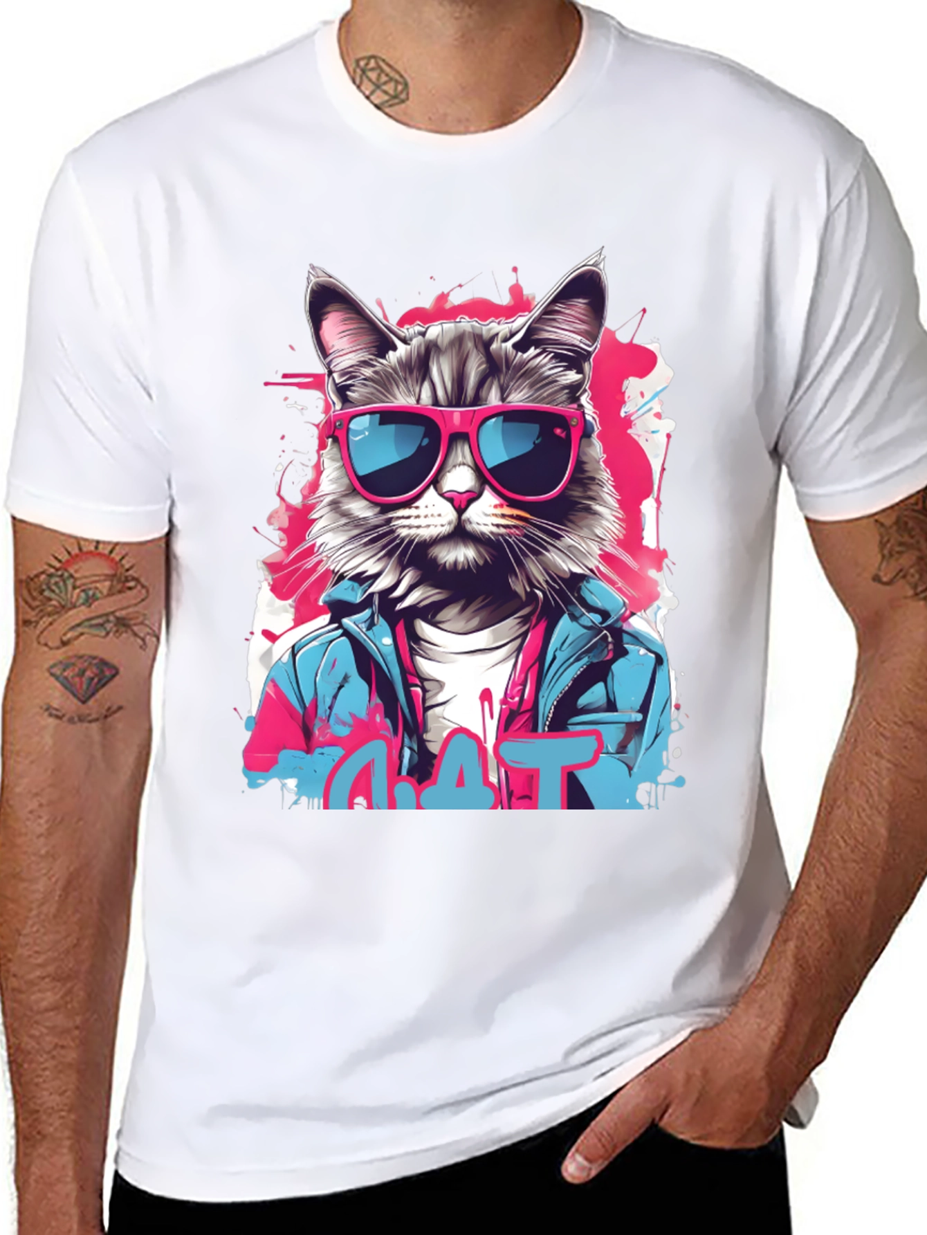 Camiseta Negra con Diseño de Gato Urbano