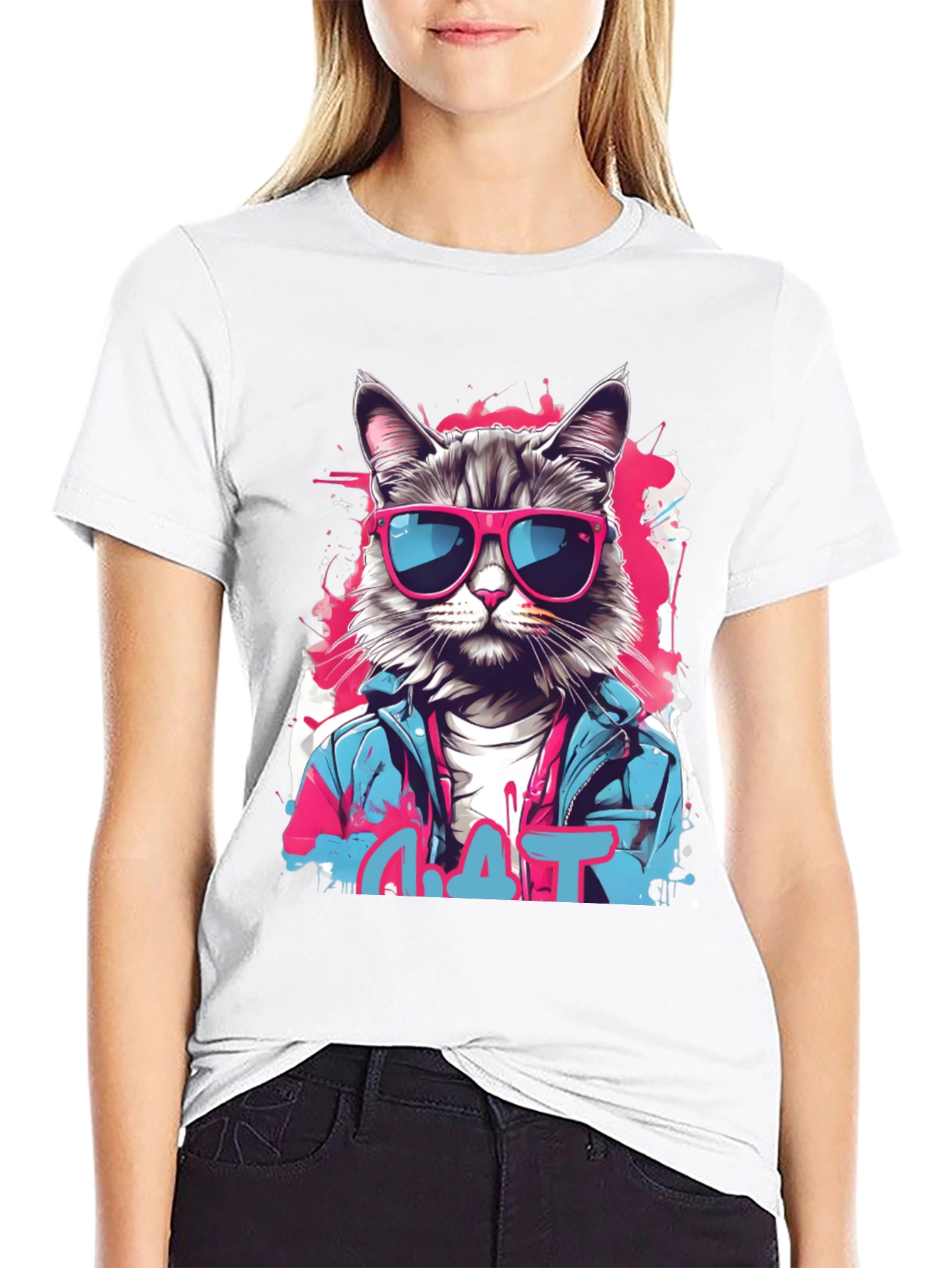 Camiseta Negra con Diseño de Gato Urbano