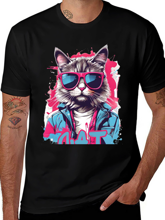 Camiseta Negra con Diseño de Gato Urbano