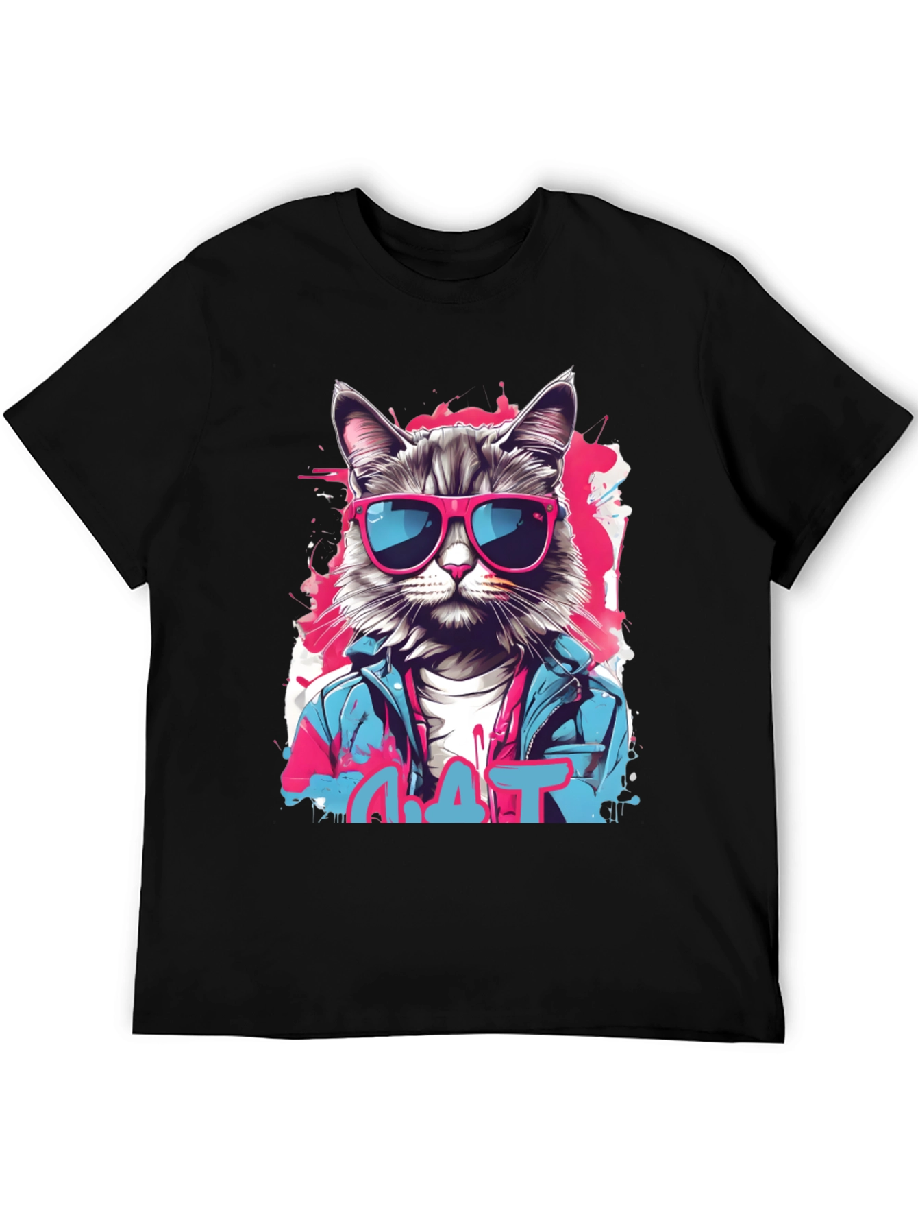 Camiseta Negra con Diseño de Gato Urbano