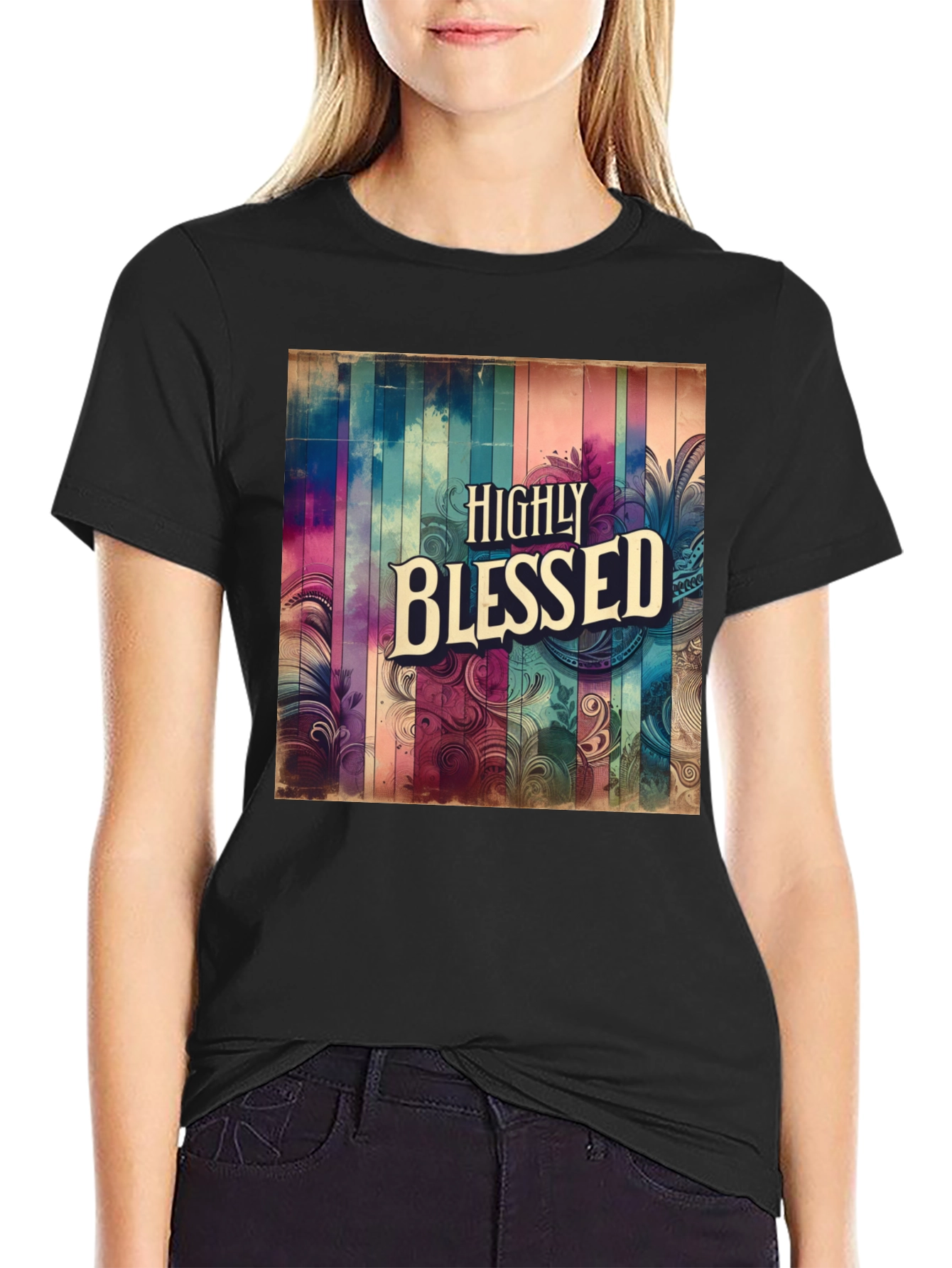 Camiseta Negra - Diseño Altamente Bendecido