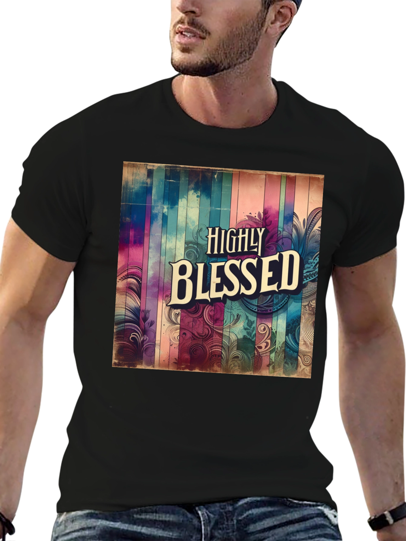 Camiseta Negra - Diseño Altamente Bendecido