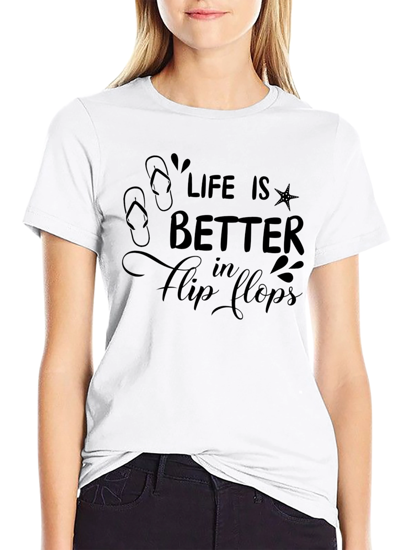 Camiseta Negra Life is Better in Flip Flops