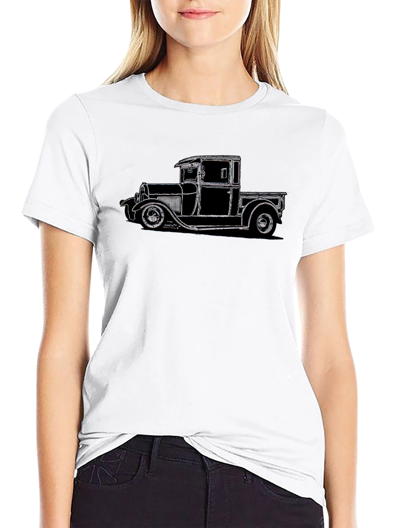 Camiseta Negra con Diseño de Camioneta Clásica