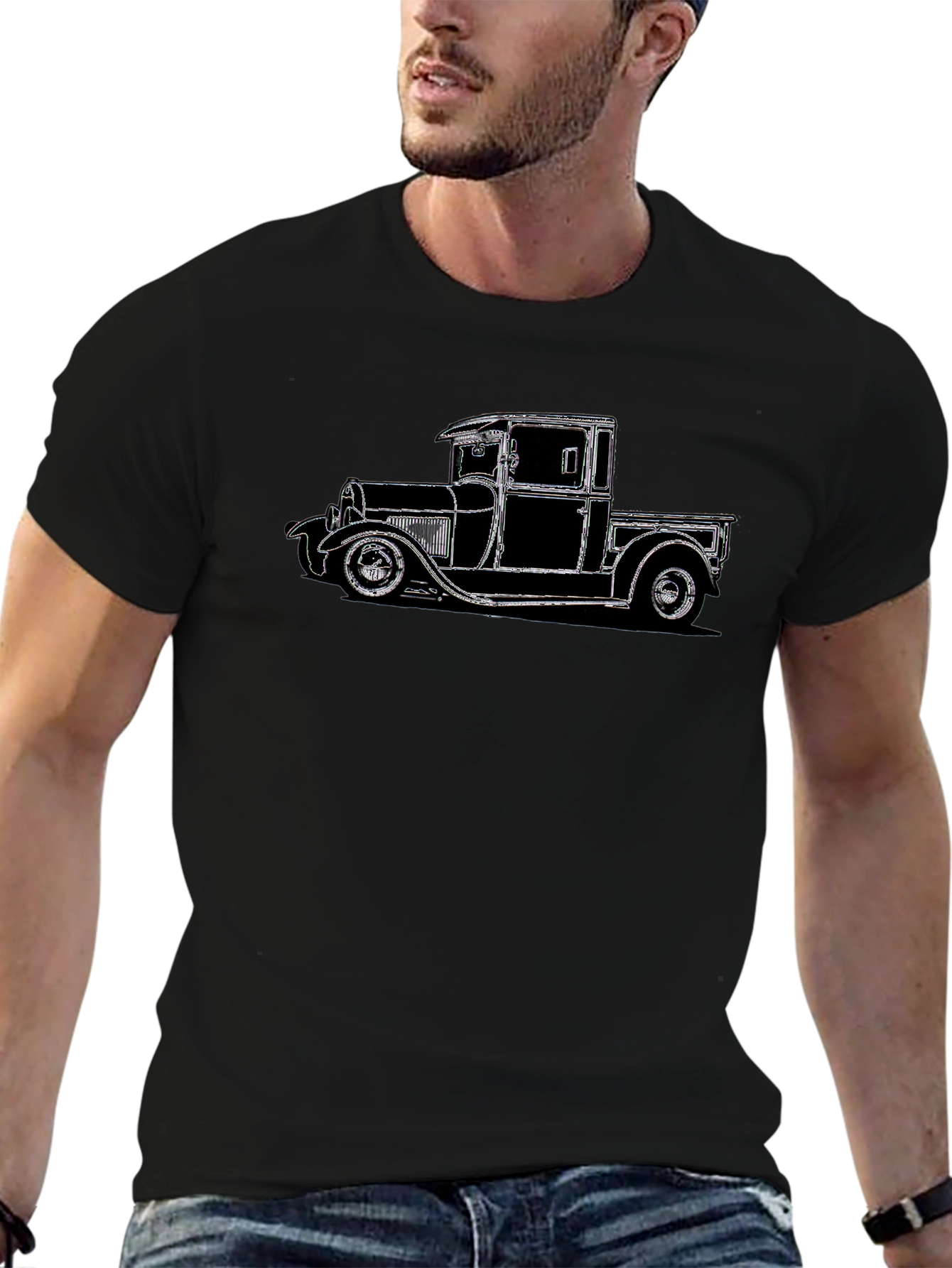 Camiseta Negra con Diseño de Camioneta Clásica