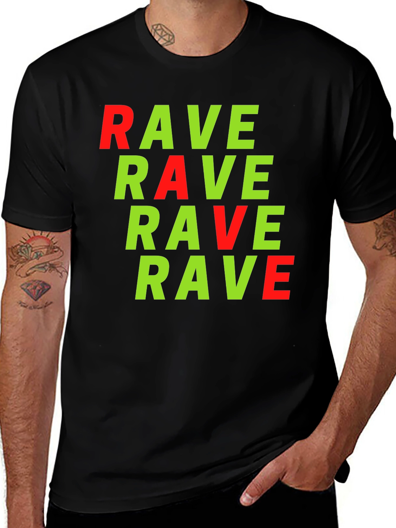 Camiseta Negra con Estampado RAVE
