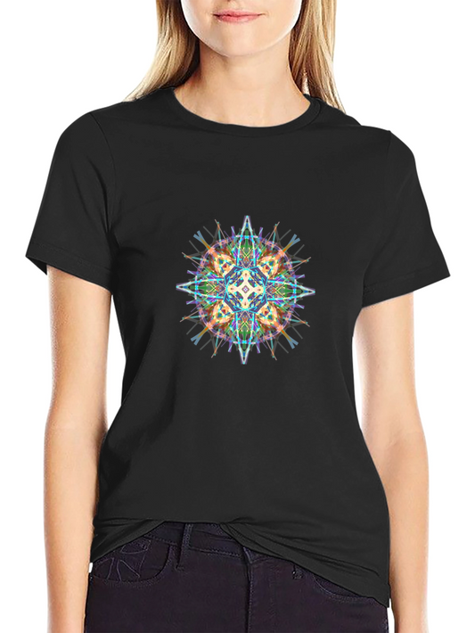 Camiseta Negra Estampado Mandala Psicodélica