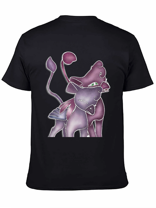 Camiseta Negra con Estampado de Dos Criaturas Fantásticas