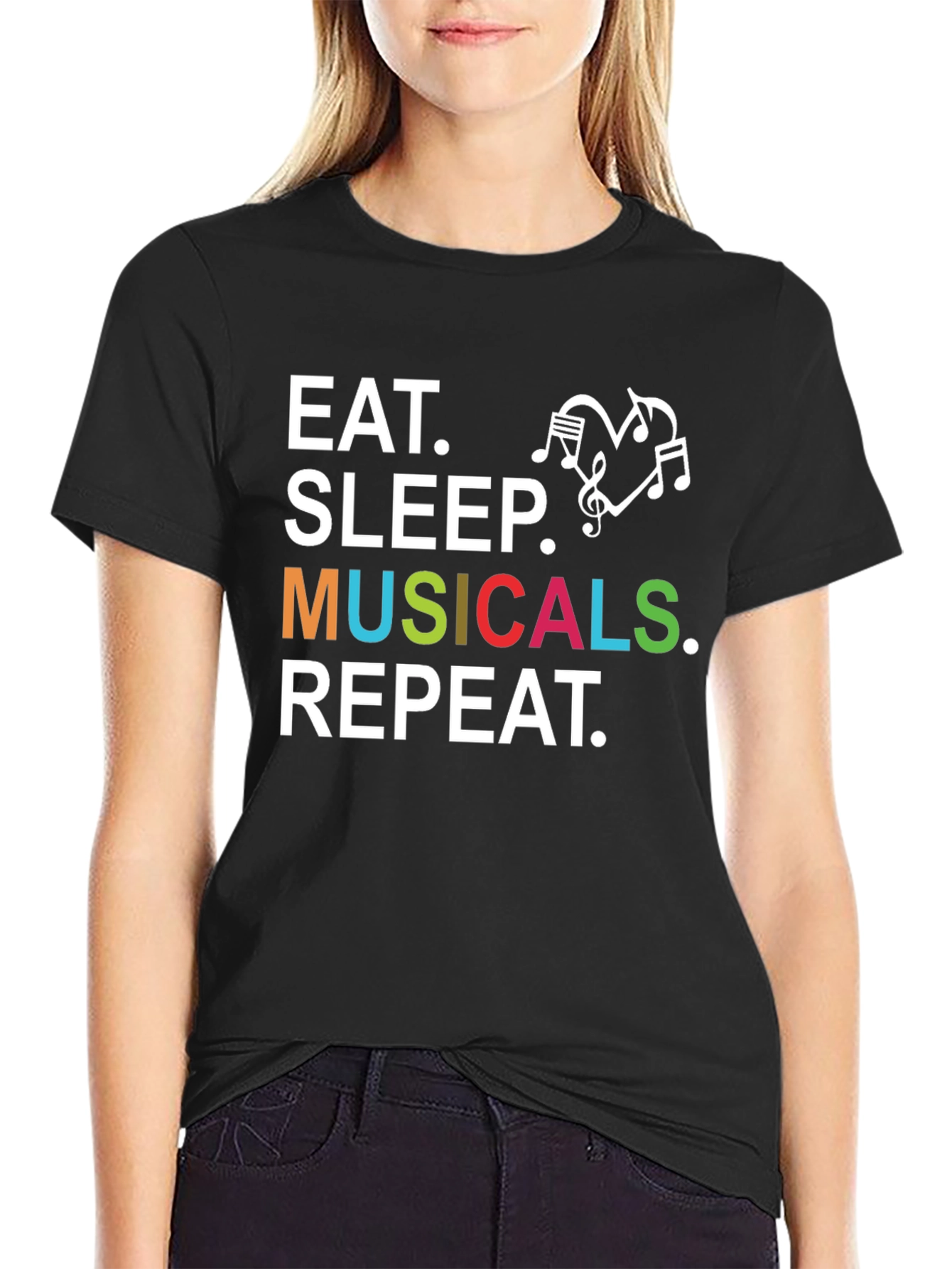 Camiseta Negra: Come Duerme Musicales Repite