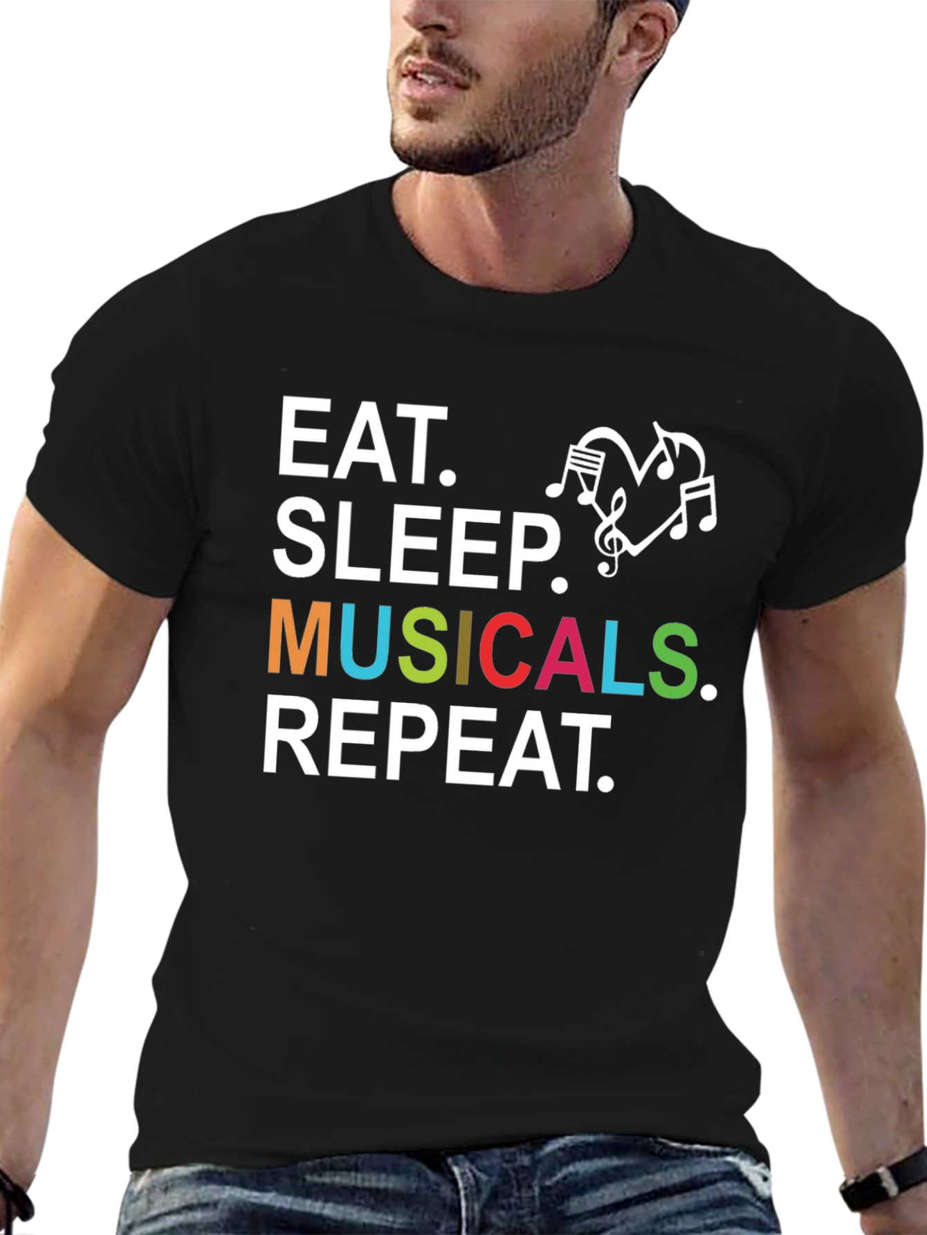 Camiseta Negra: Come Duerme Musicales Repite