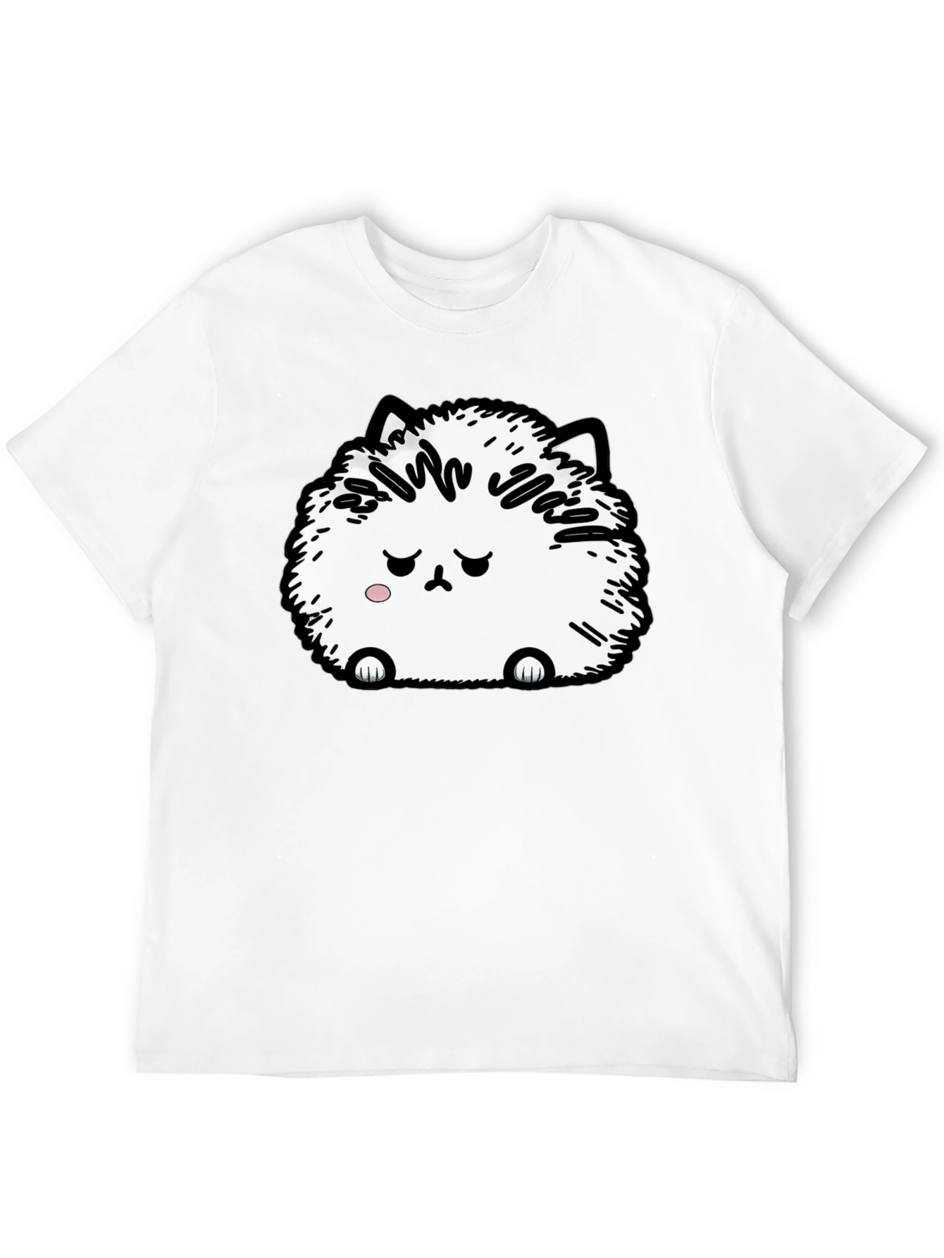 Camiseta Negra con Adorable Gato Peludo Triste