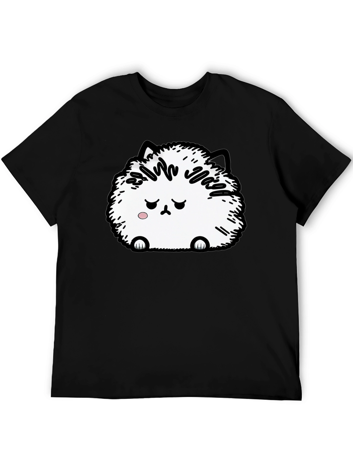 Camiseta Negra con Adorable Gato Peludo Triste