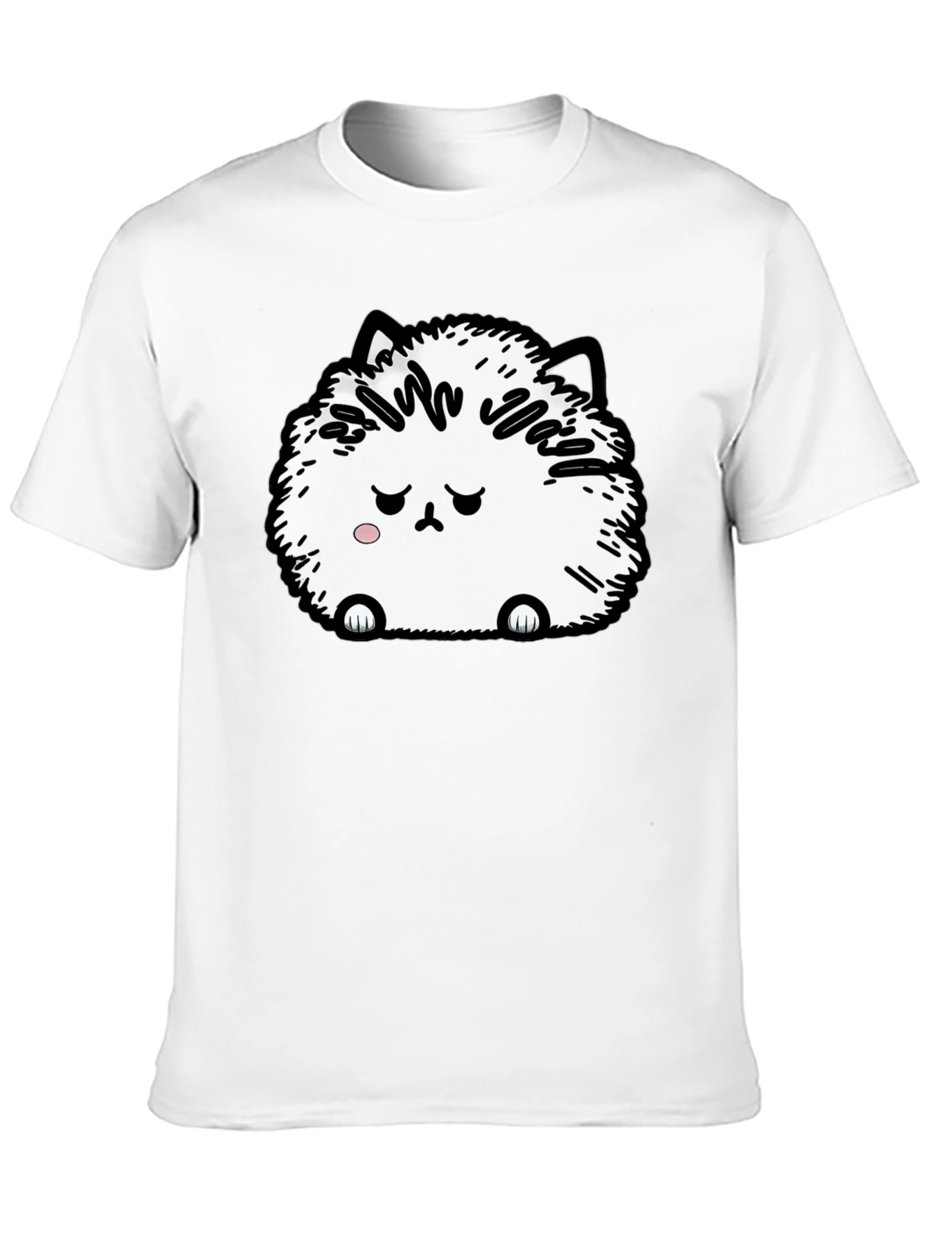 Camiseta Negra con Adorable Gato Peludo Triste