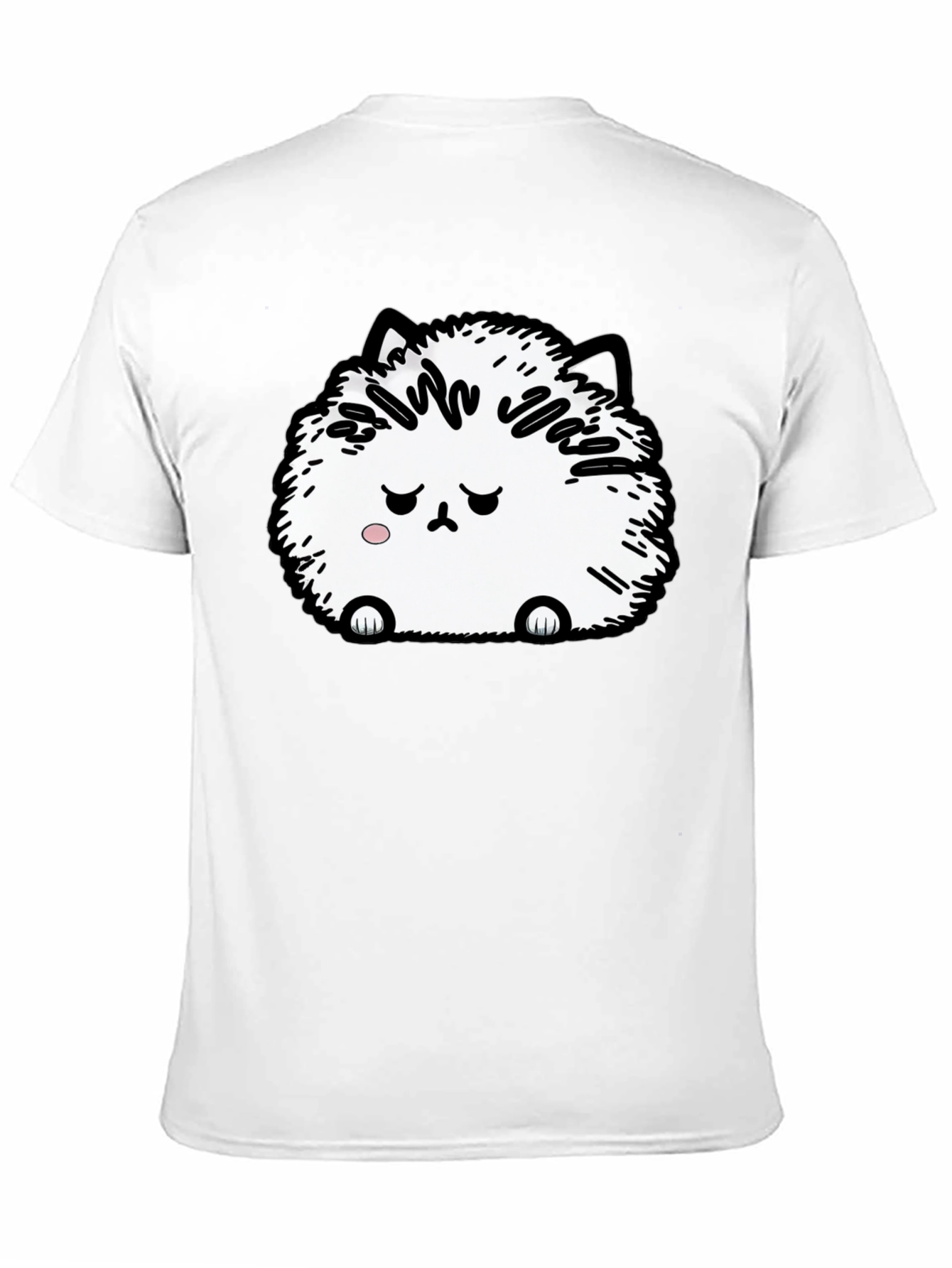 Camiseta Negra con Adorable Gato Peludo Triste