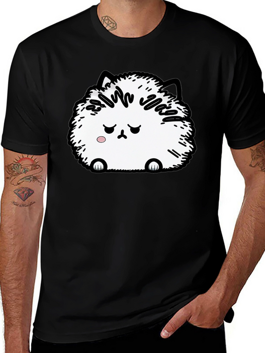 Camiseta Negra con Adorable Gato Peludo Triste