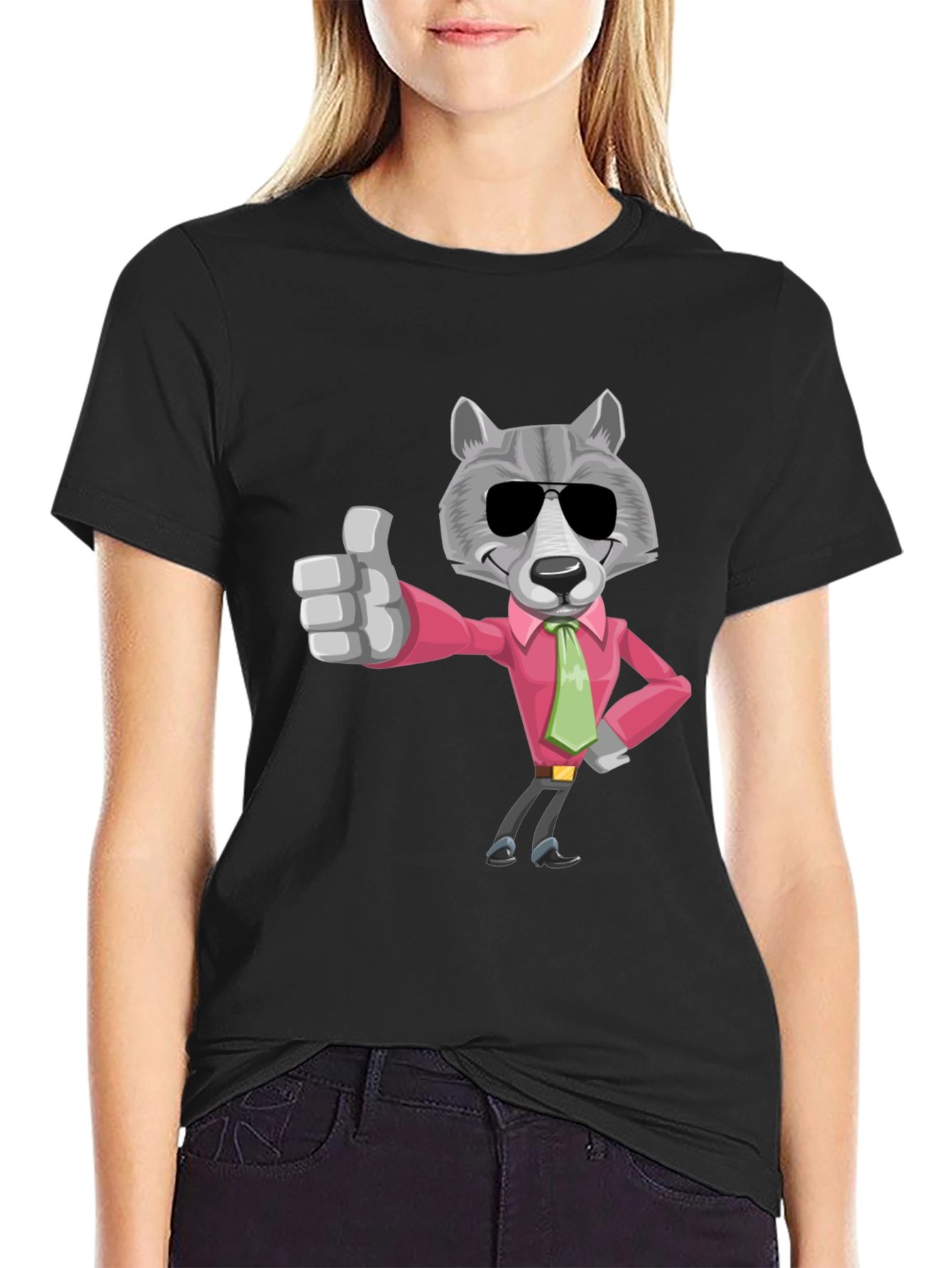 Camiseta Negra con Lobo de Negocios