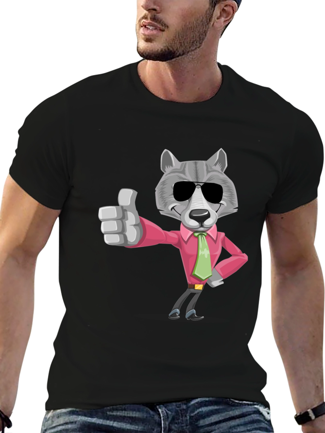 Camiseta Negra con Lobo de Negocios