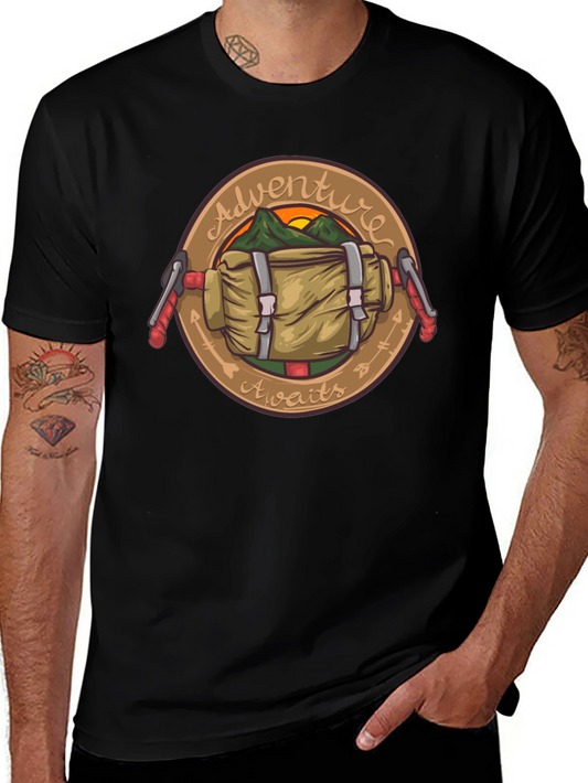 Camiseta Negra Adventure Awaits para Exploradores