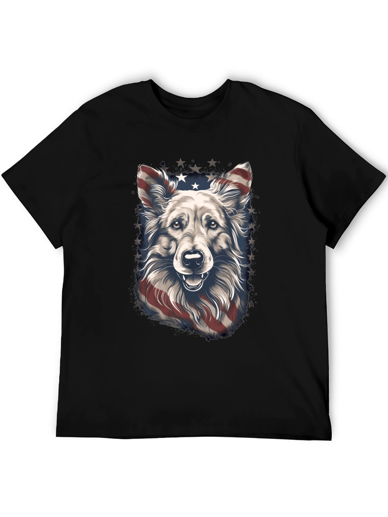 Camiseta Negra con Diseño de Perro Patriótico