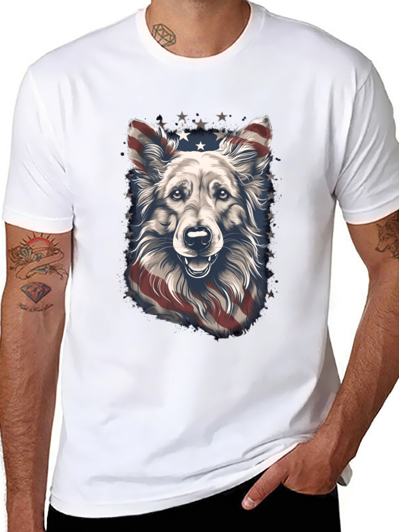 Camiseta Negra con Diseño de Perro Patriótico