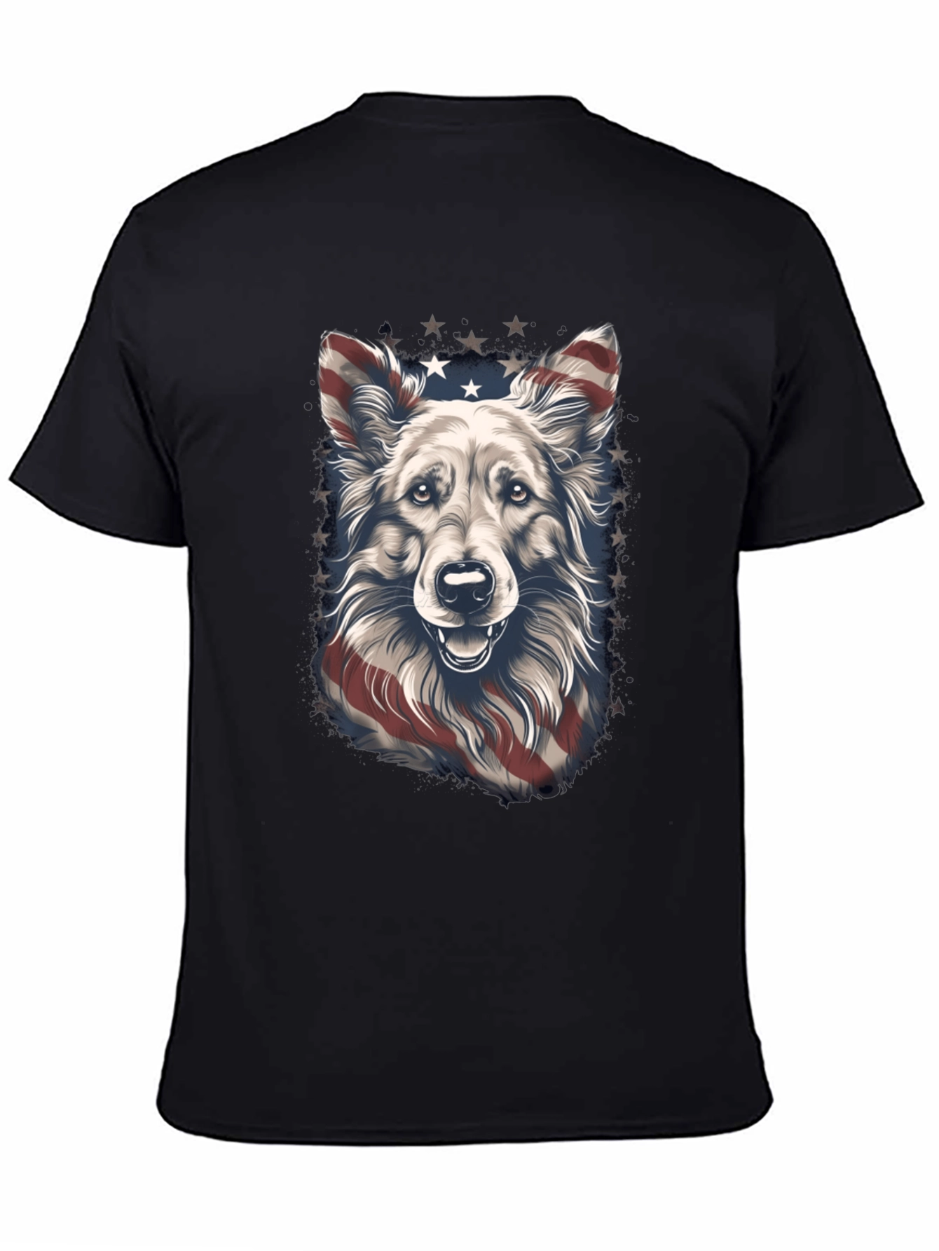 Camiseta Negra con Diseño de Perro Patriótico