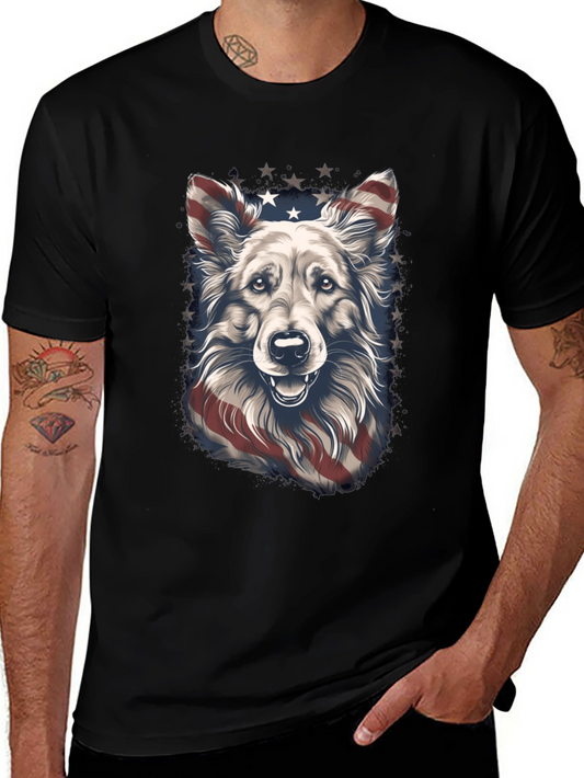 Camiseta Negra con Diseño de Perro Patriótico