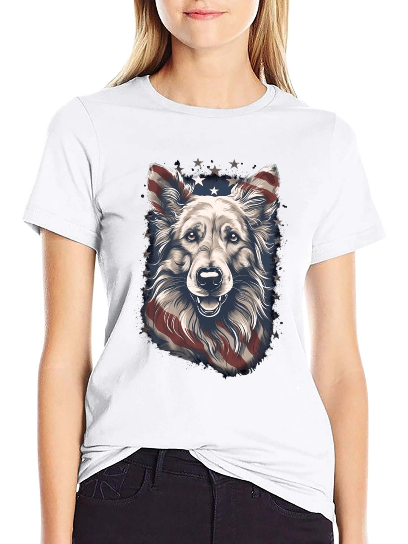 Camiseta Negra con Diseño de Perro Patriótico