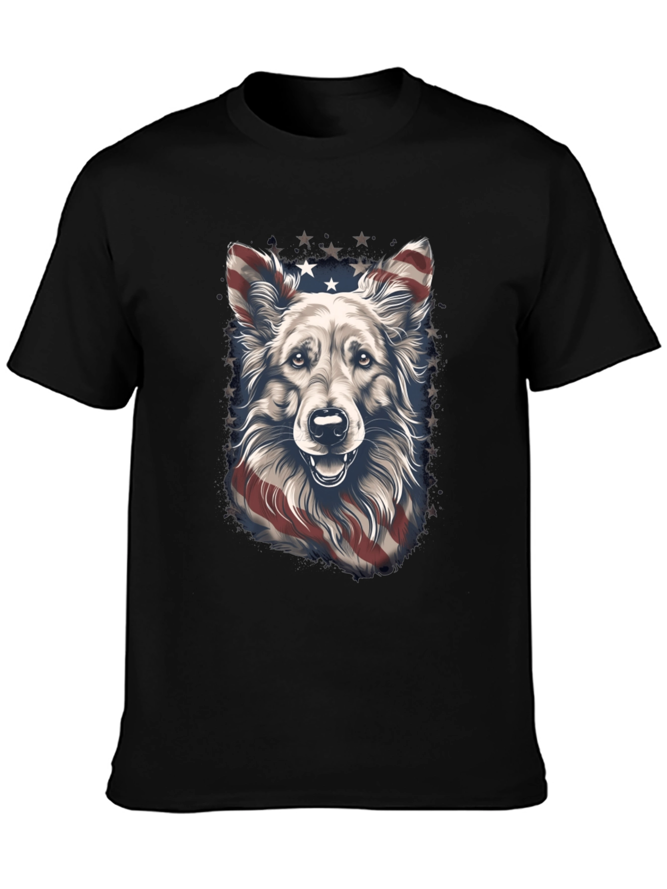 Camiseta Negra con Diseño de Perro Patriótico