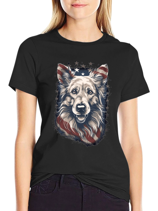Camiseta Negra con Diseño de Perro Patriótico