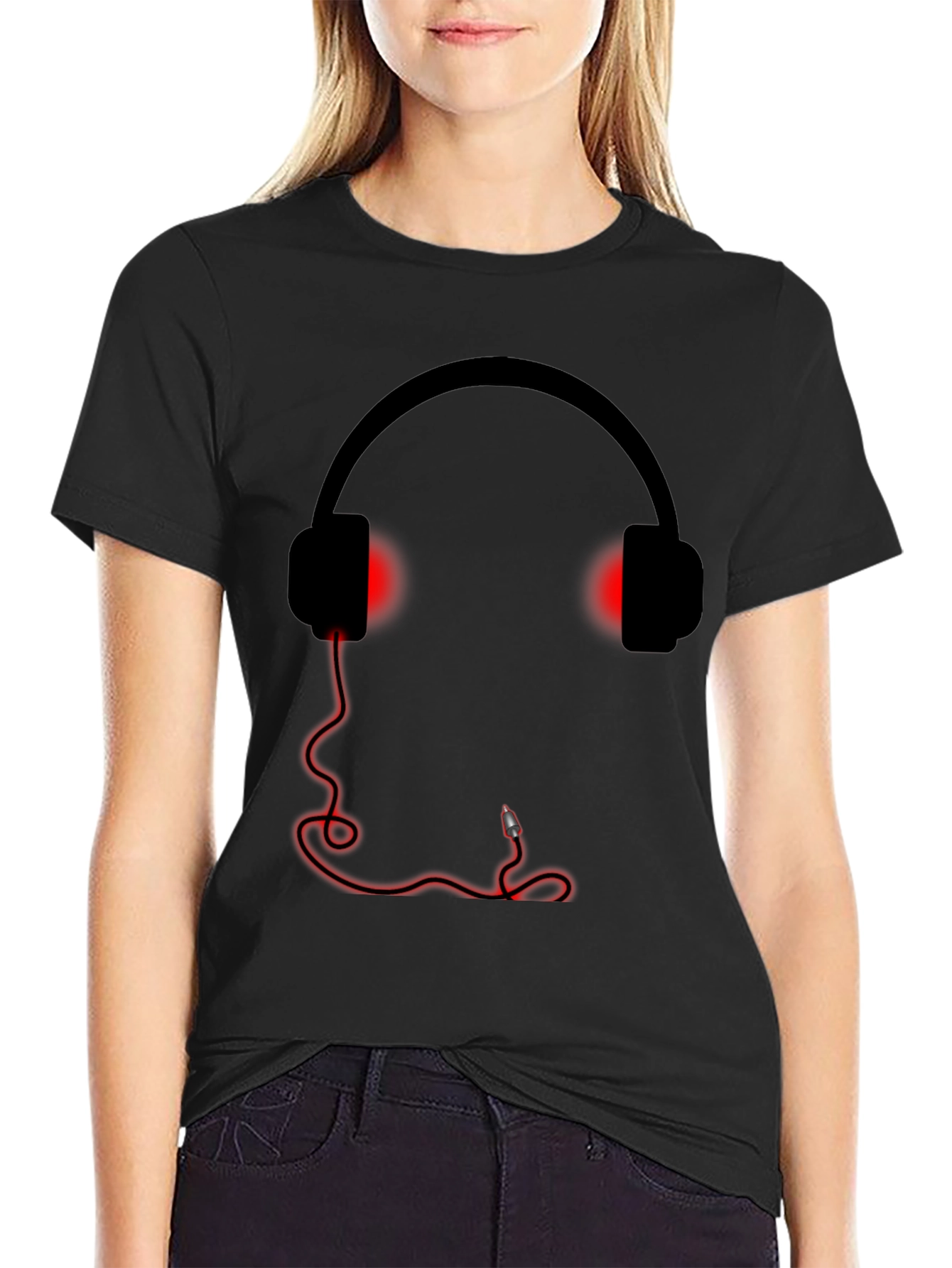 Camiseta Negra Estampado Auriculares