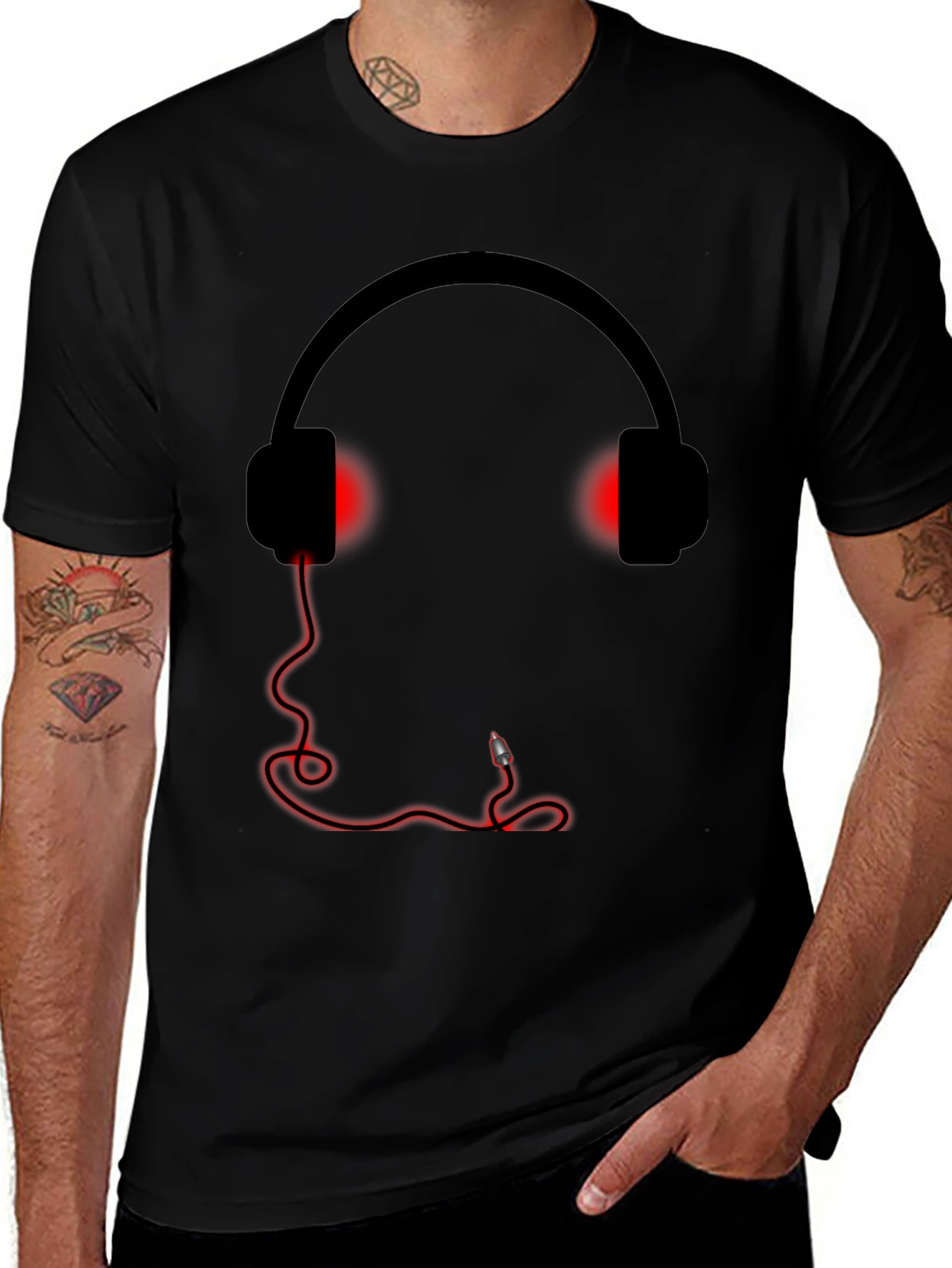 Camiseta Negra Estampado Auriculares