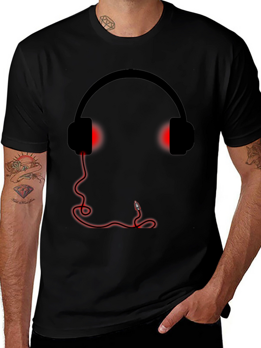 Camiseta Negra Estampado Auriculares
