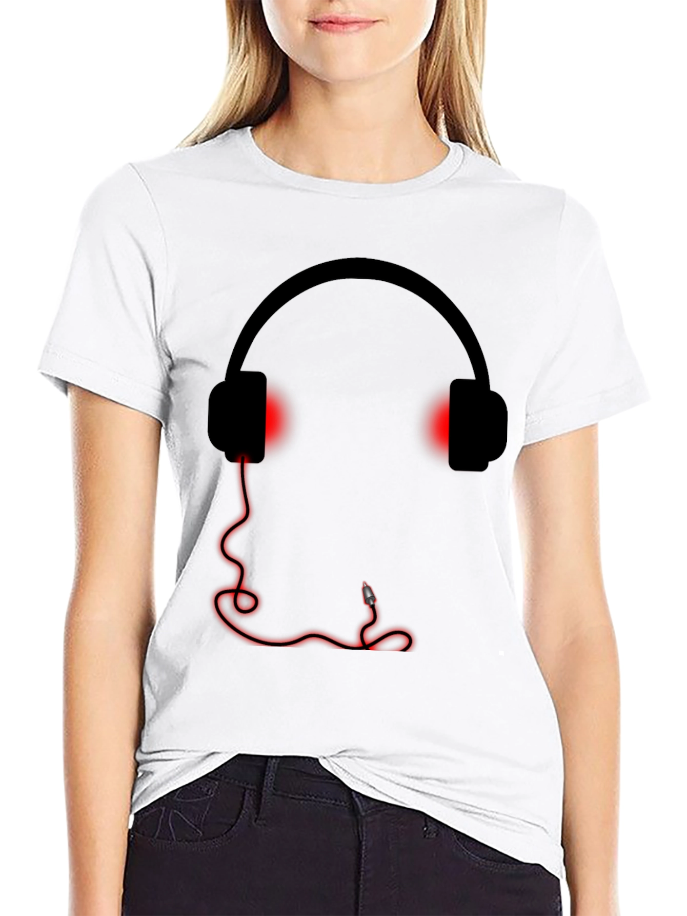 Camiseta Negra Estampado Auriculares
