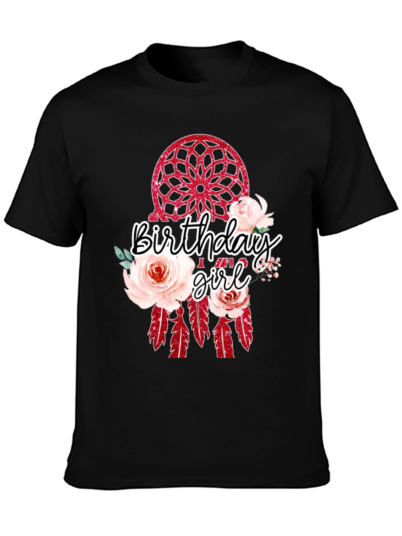 Camiseta Negra Birthday Girl Atrapasueños Floral