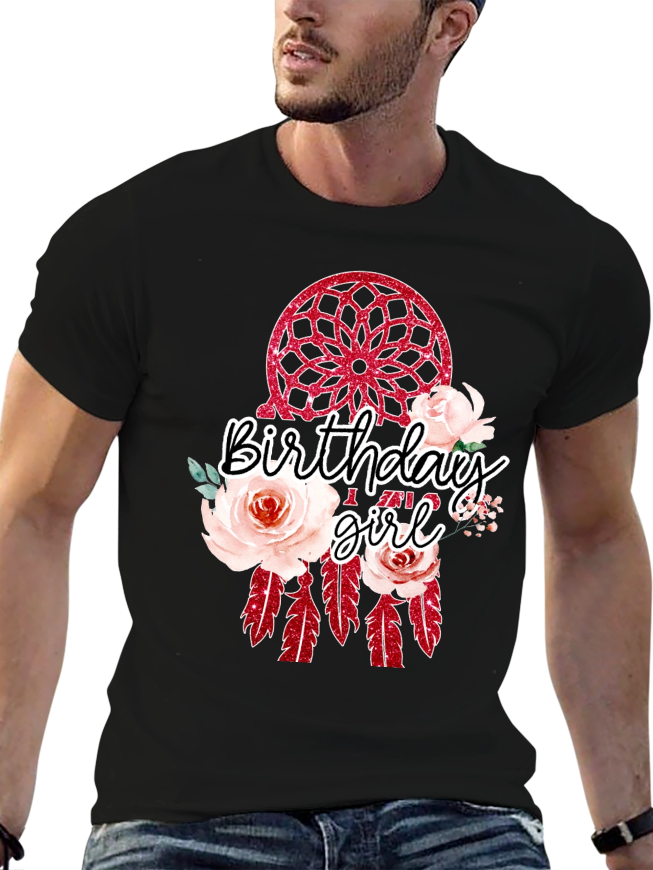 Camiseta Negra Birthday Girl Atrapasueños Floral