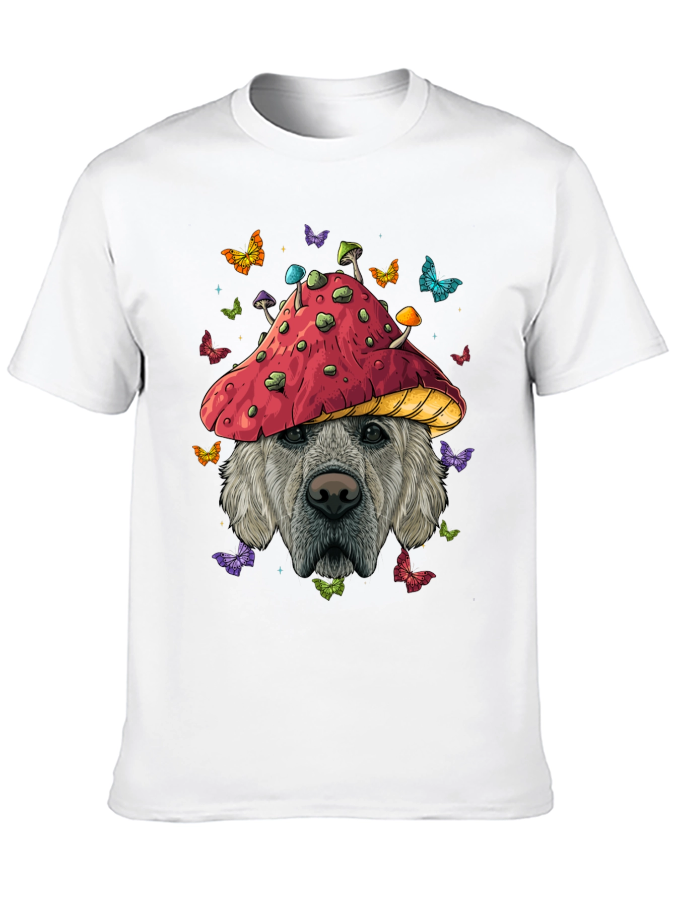 Camiseta Negra con Diseño de Perro y Hongo