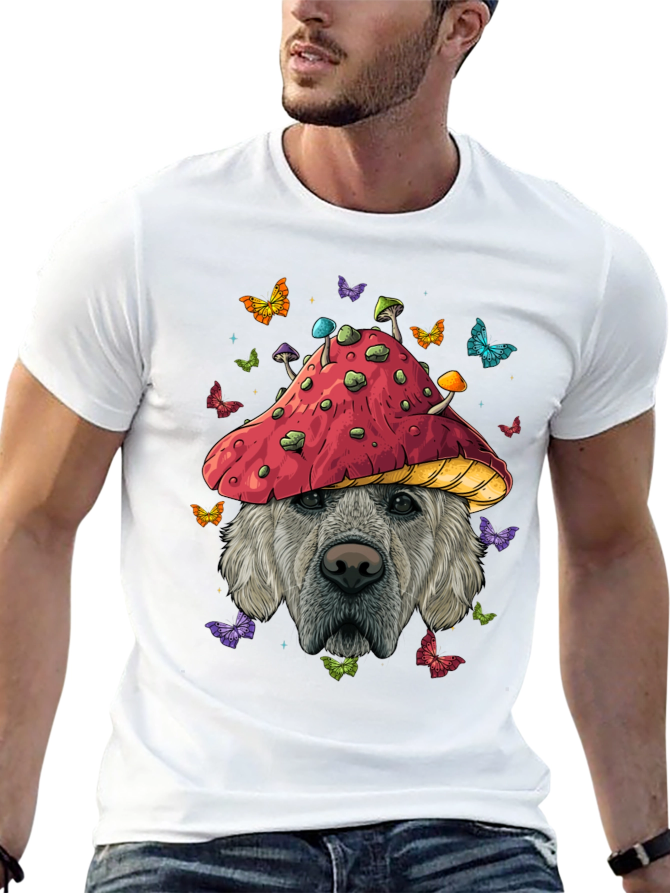 Camiseta Negra con Diseño de Perro y Hongo