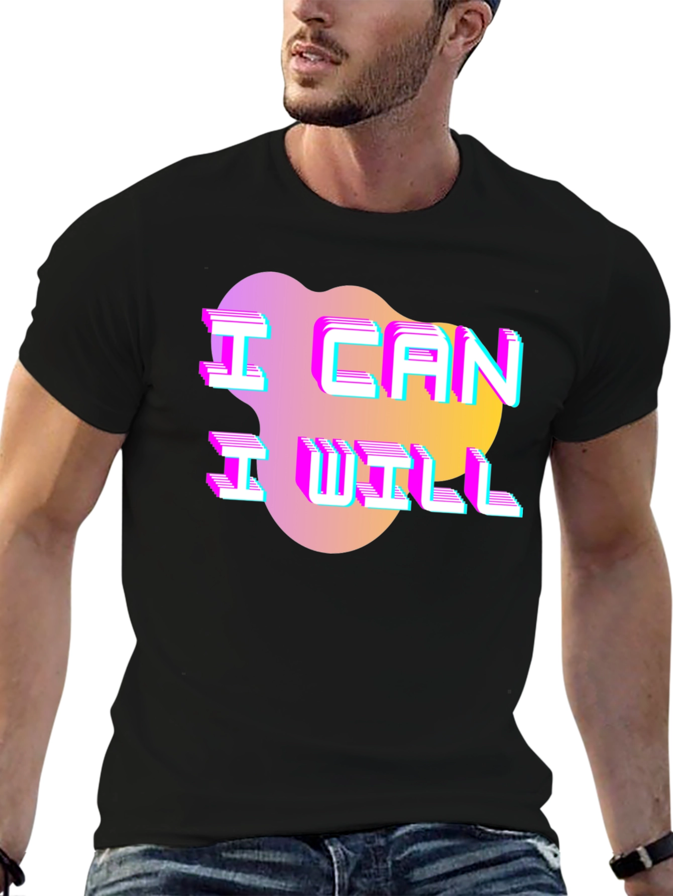 Camiseta Hombre Negra con Diseño Puedo Quiero
