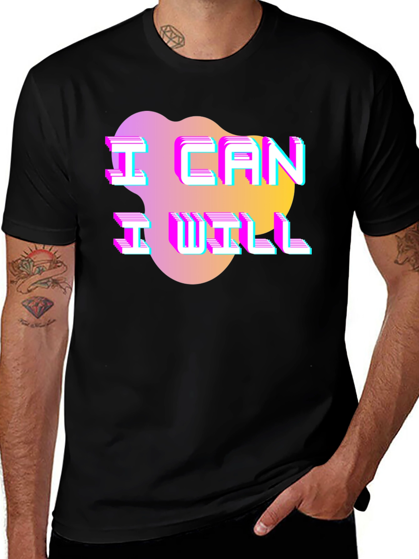 Camiseta Hombre Negra con Diseño Puedo Quiero