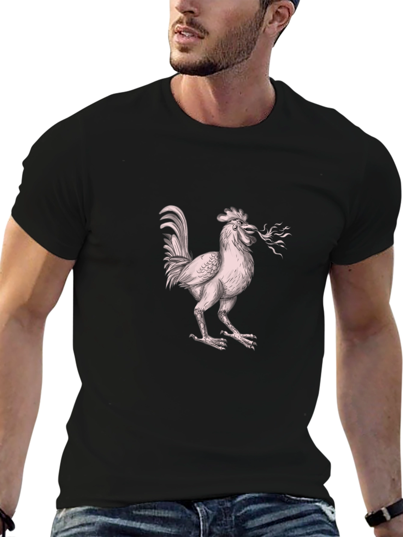 Camiseta Negra con Diseño de Gallo