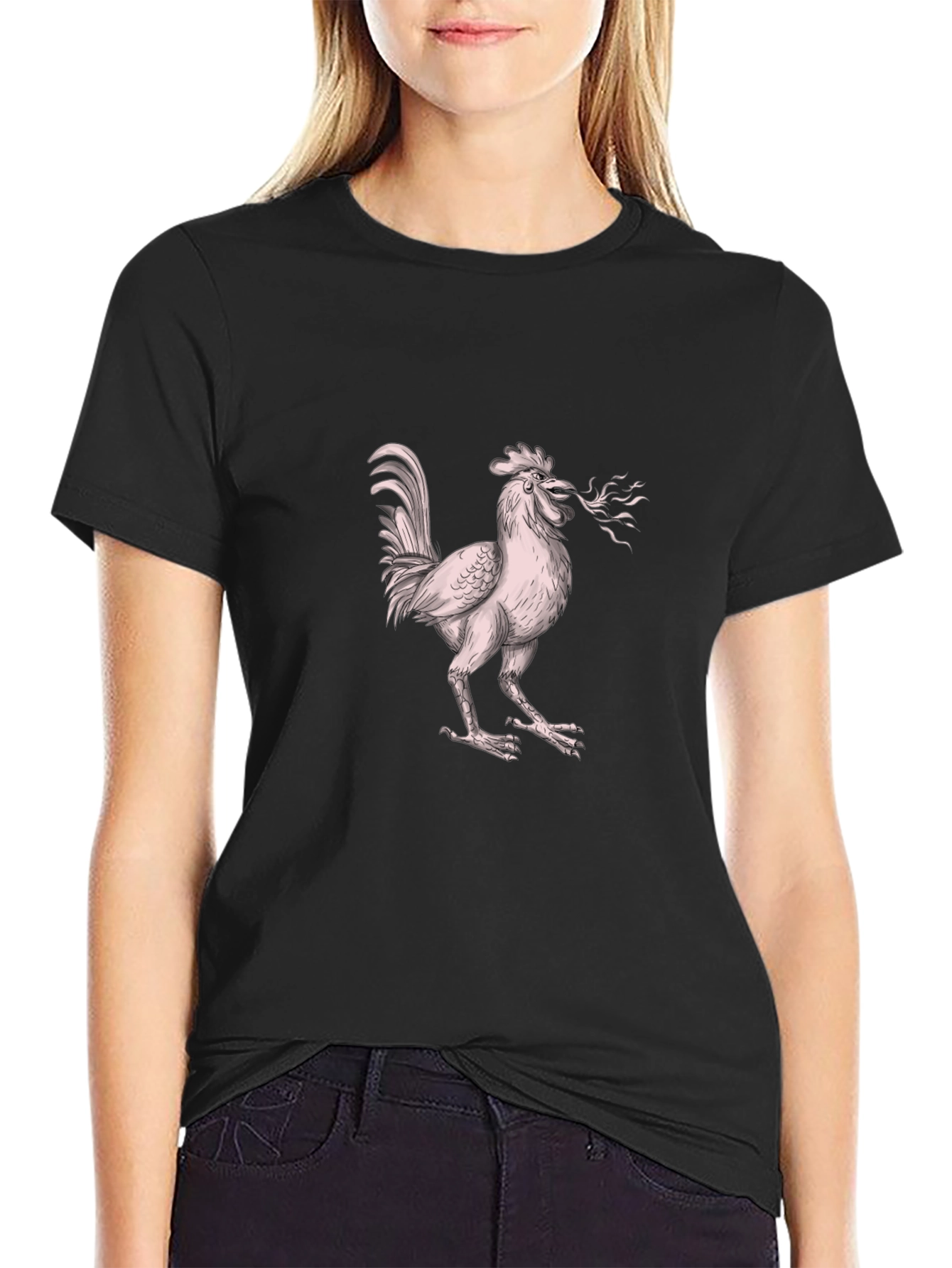 Camiseta Negra con Diseño de Gallo