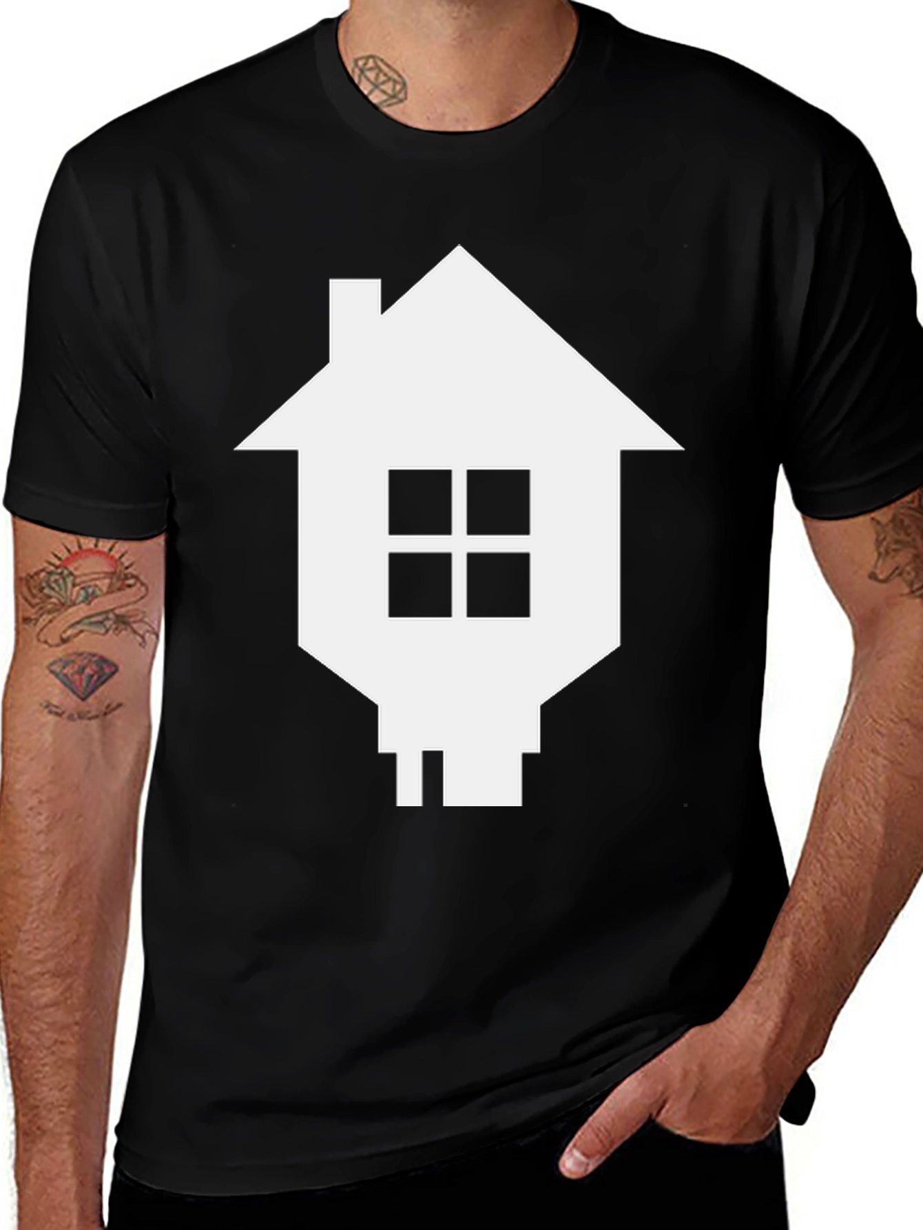 Camiseta Negra con Diseño de Casa Pixelada